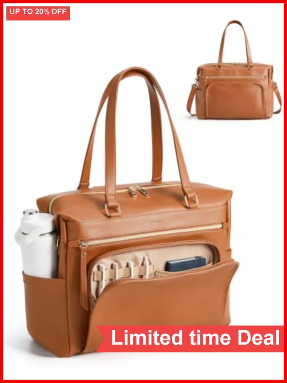 Leather Laptop Tote 3-Way Carry Crossbody Backpack Work Bag